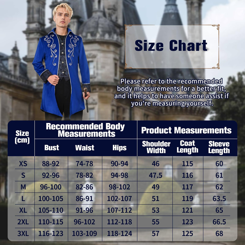 Steampunk Men's Coat Victorian Gothic Cosplay – Blue XL