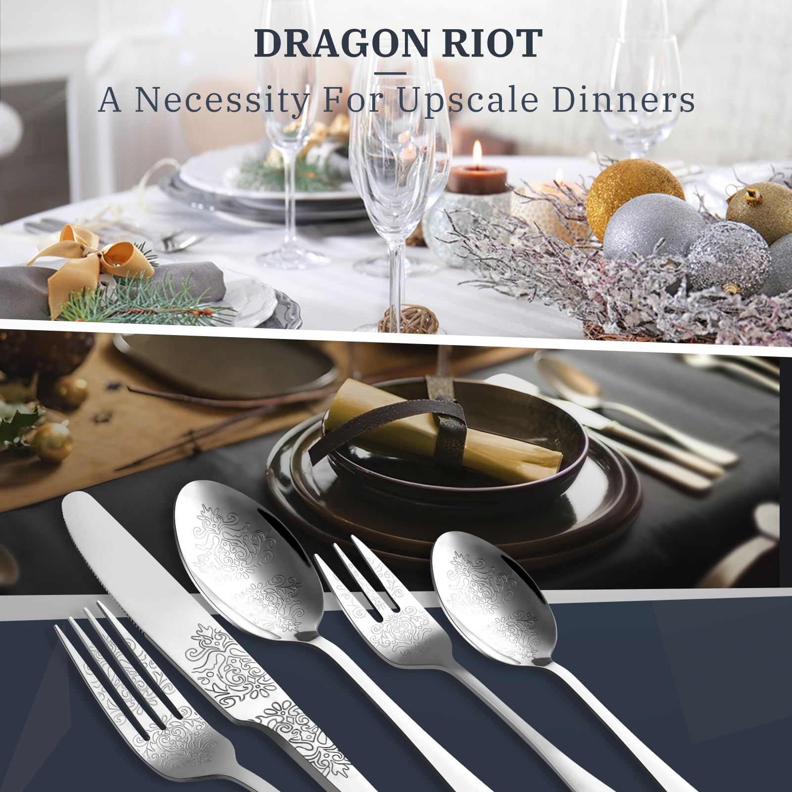 DRAGON RIOT 60-Piece Stainless Steel Cutlery Set for 12 People – Complete Tableware Set