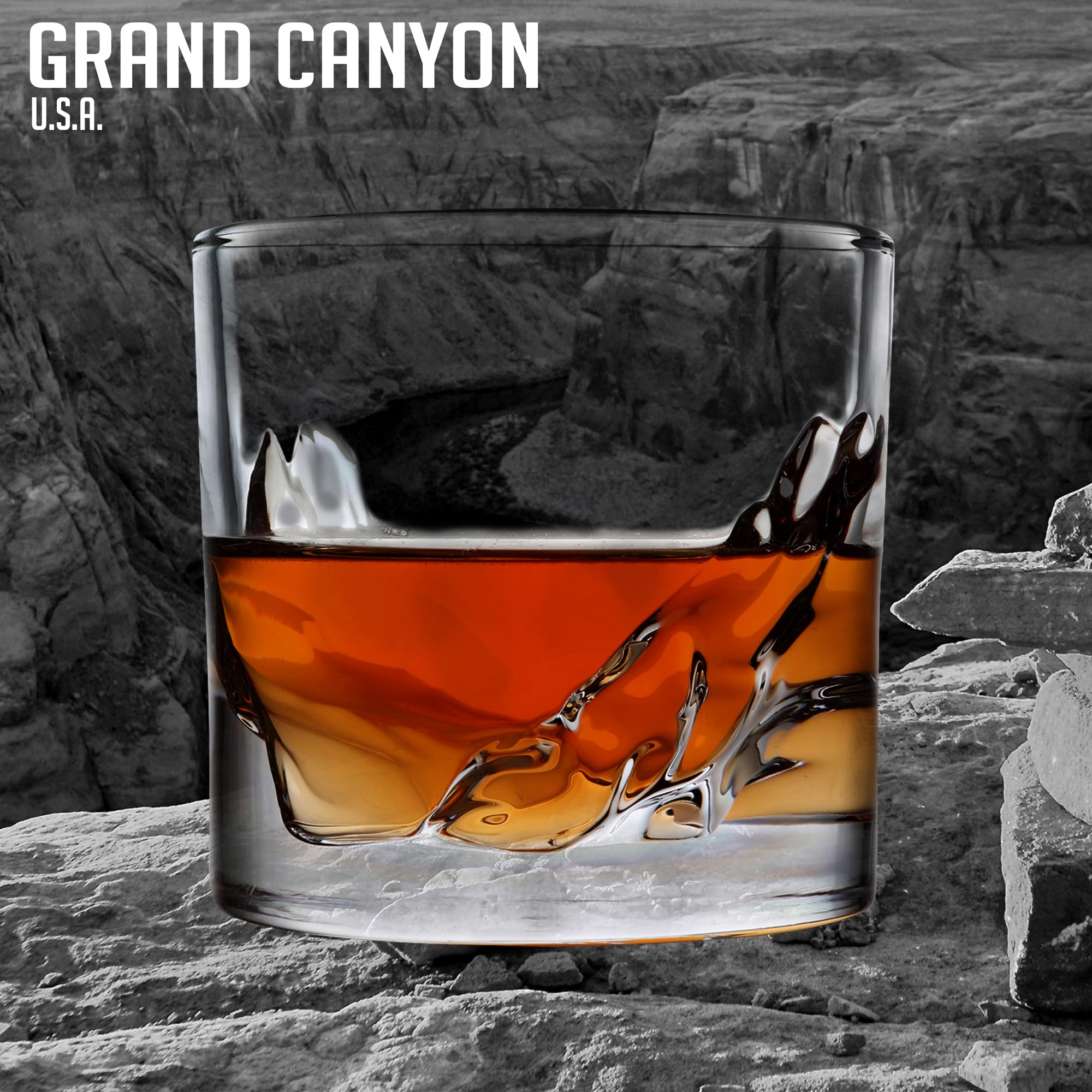 LIITON Exclusive Whiskey Glasses Set Grand Canyon 2-piece made of crystal glass, tumbler glasses, gifts for men for cocktails, gin, bourbon, rum, drinking glasses gift set