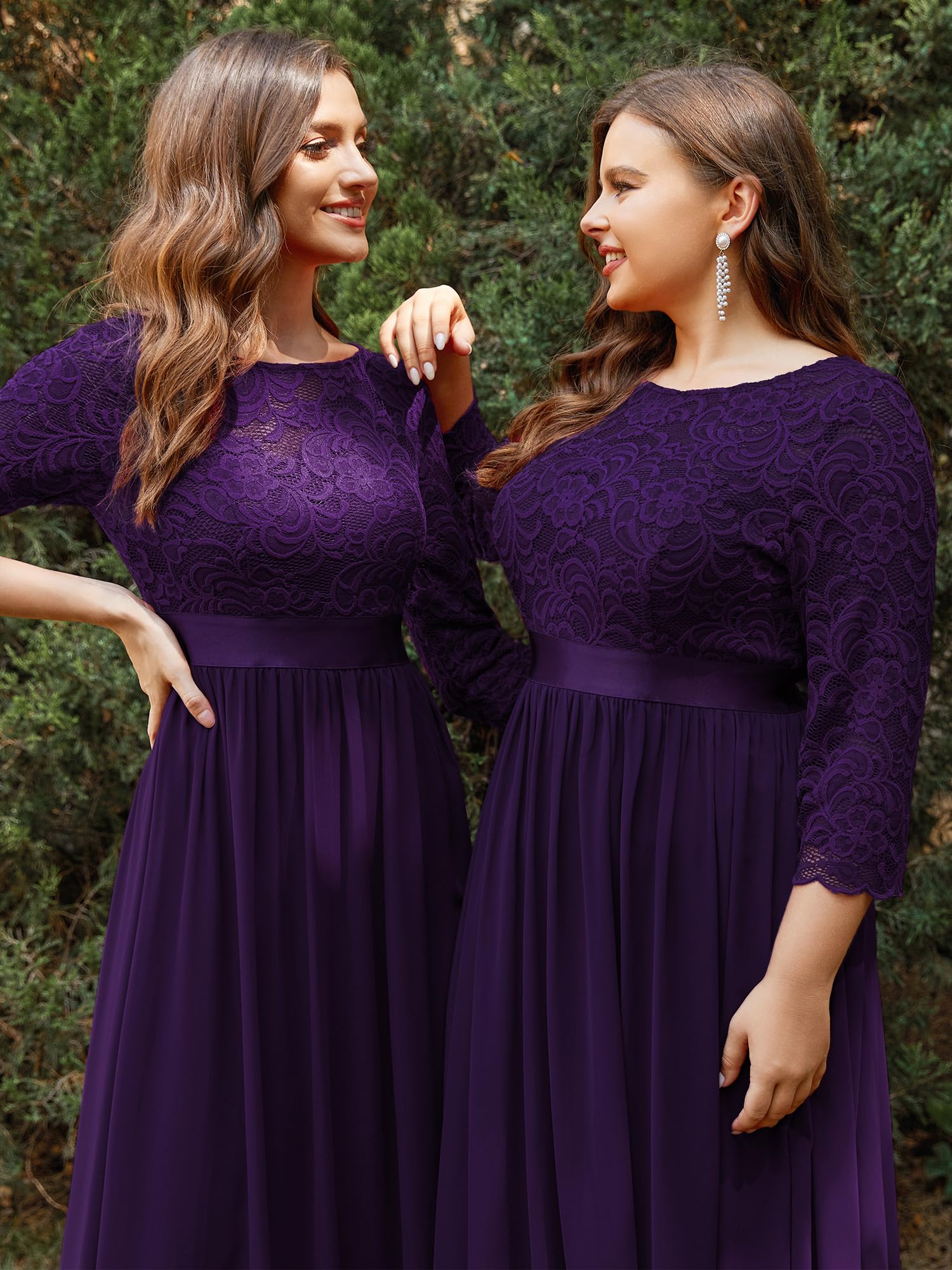 Ever-Pretty A-Line Empire Evening Dress Floor-Length 3/4 Sleeves – Dark Purple 44