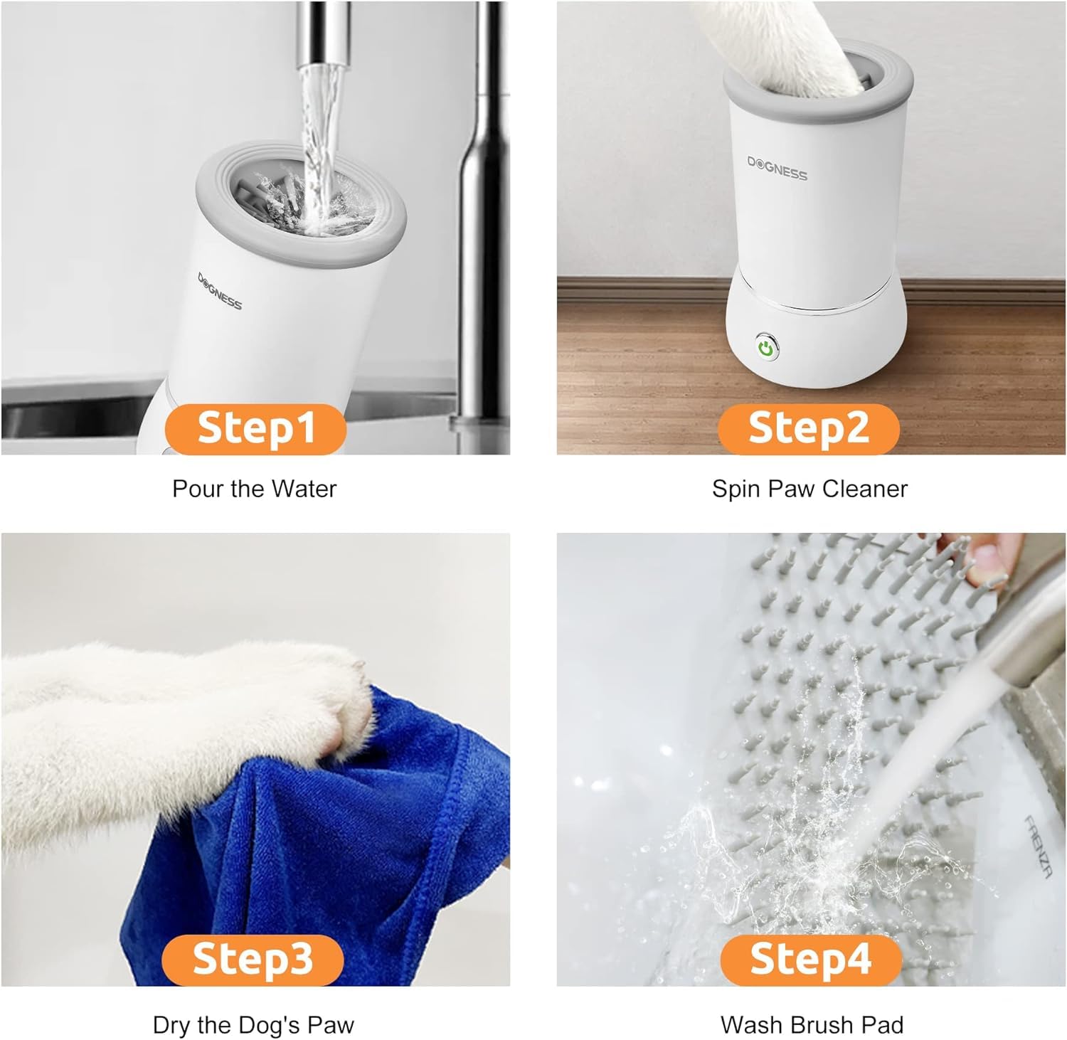 DOGNESS Electric Dog Paw Cleaner USB Rechargeable 360° All-Around Cleaner – White