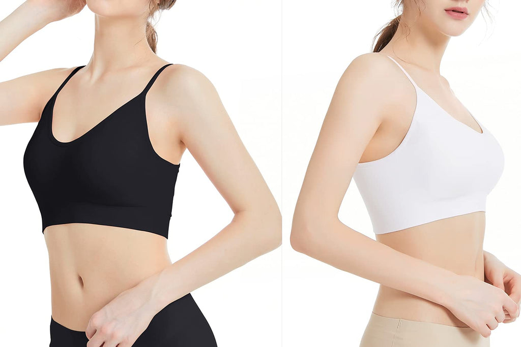 Comfyin Bustier Women's Padded Sports Bra Set without Wire Yoga Bra Top 3-Pack, Black + White + Beige, L