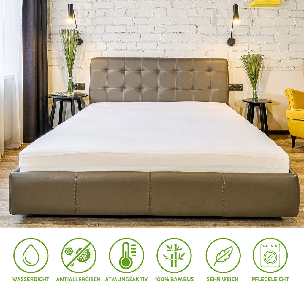 Mattress Cover 180x200 Anti-mite, Antibacterial, 100% Bamboo Mattress Cover, Mattress Protector, Super Soft, Highly Breathable Silent Waterproof Mattress Cover [180 x 200 cm]