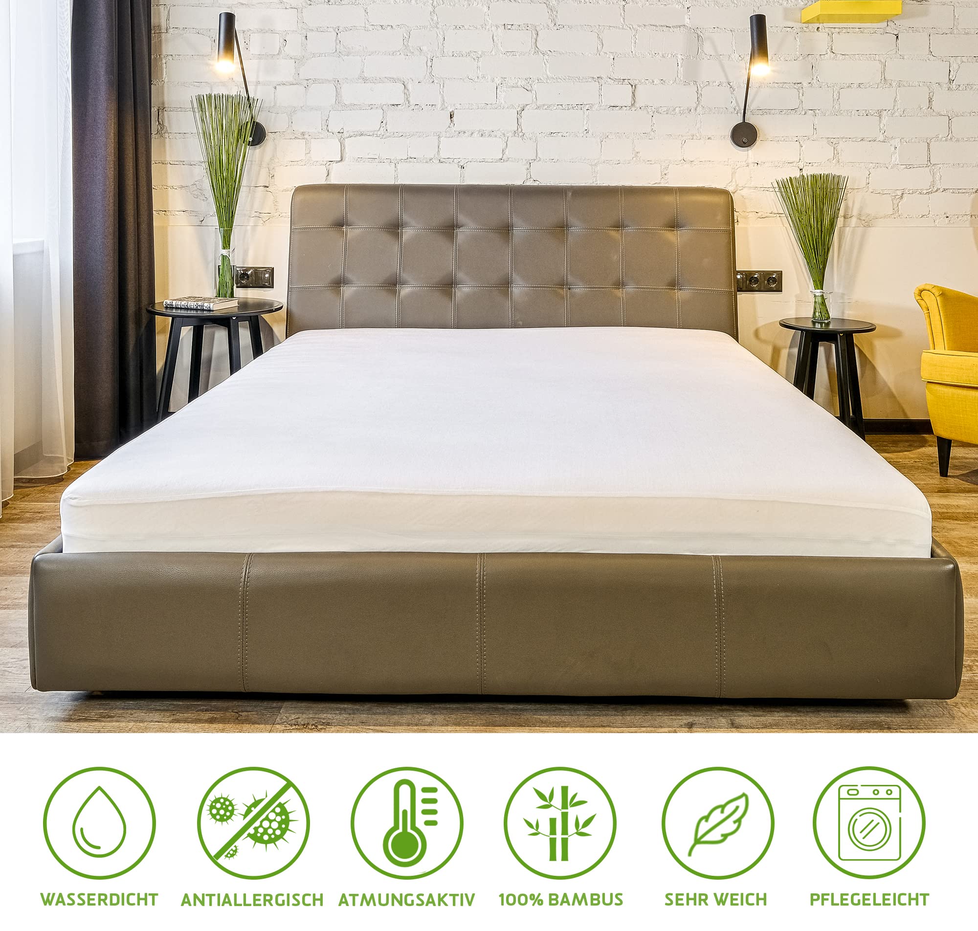 Mattress Cover 180x200 Anti-mite, Antibacterial, 100% Bamboo Mattress Cover, Mattress Protector, Super Soft, Highly Breathable Silent Waterproof Mattress Cover [180 x 200 cm]