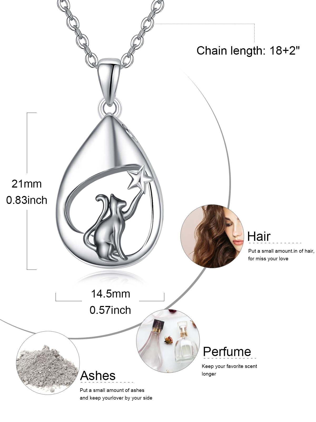 Teardrop Urn Necklace 925 Sterling Silver Cremation Pendant with Funnel Kit – Black