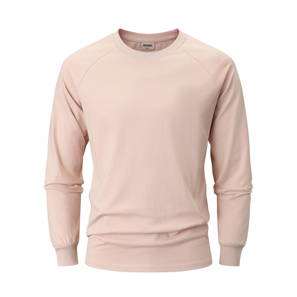 Men’s Long Sleeve Cotton T-Shirt Vintage Heavyweight Casual – Pink 3XL