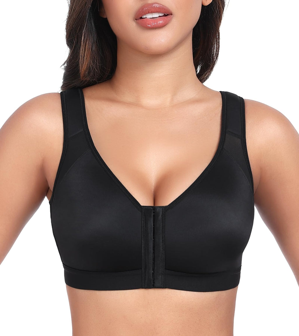Wireless Front-Closure Bra Racerback Back Support Plus Sizes Unpadded – Black 85B