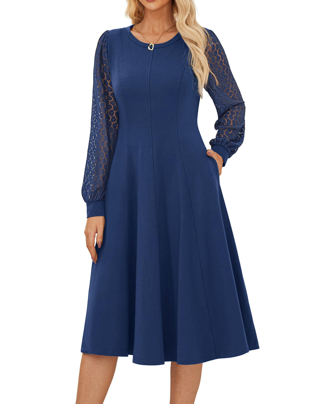 Women's Semi-Formal Long-Sleeve Cocktail Dress Solid – Navy XL