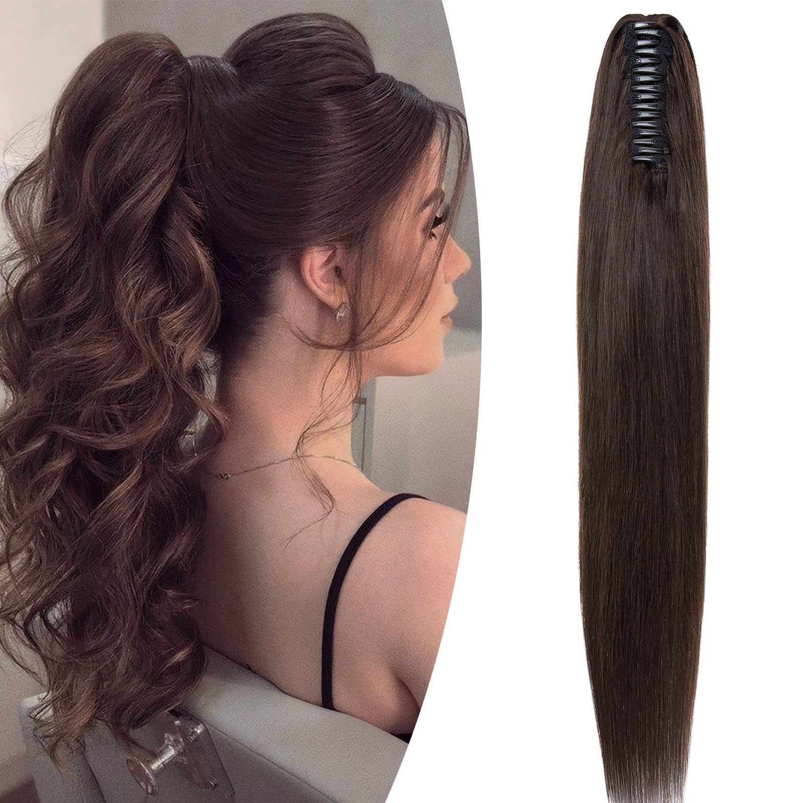 Clip-in Remy Ponytail Braid 100% Real Hair 18in (45cm) – Medium Brown #4 115g