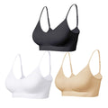 Comfyin Bustier Women's Padded Sports Bra Set without Wire Yoga Bra Top 3-Pack, Black + White + Beige, L