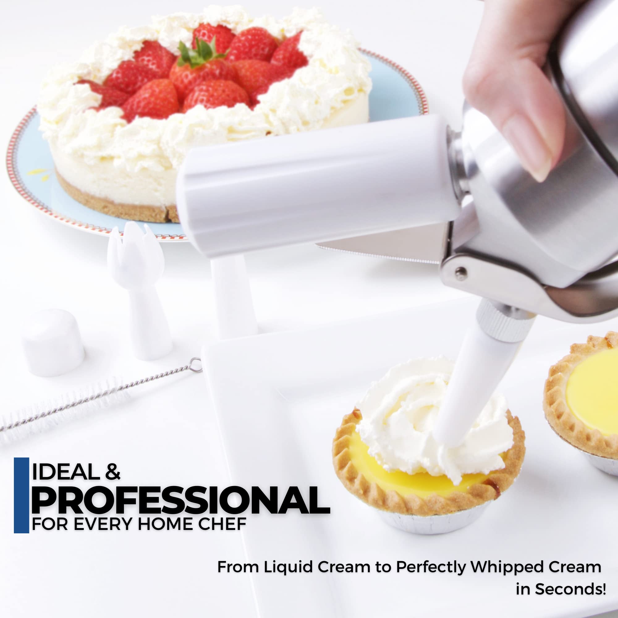 ICO aluminum cream dispenser for homemade whipped cream, cream siphon 500ml for desserts, sauces, mousse and infused oils, use with 8g N2O cream chargers.