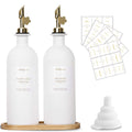 Sunal Olive Oil Dispenser Bottles, 500ml/16.9oz Olive Oil Dispenser Set with Tray, 2-Pack Glass Oil and Vinegar Dispenser Set with Weighted Spout and Waterproof Label & Silicone Funnel, White