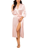 Women's Silk Robe Long Bridesmaid Wedding Sleepwear with Pockets Lightweight – Pink L