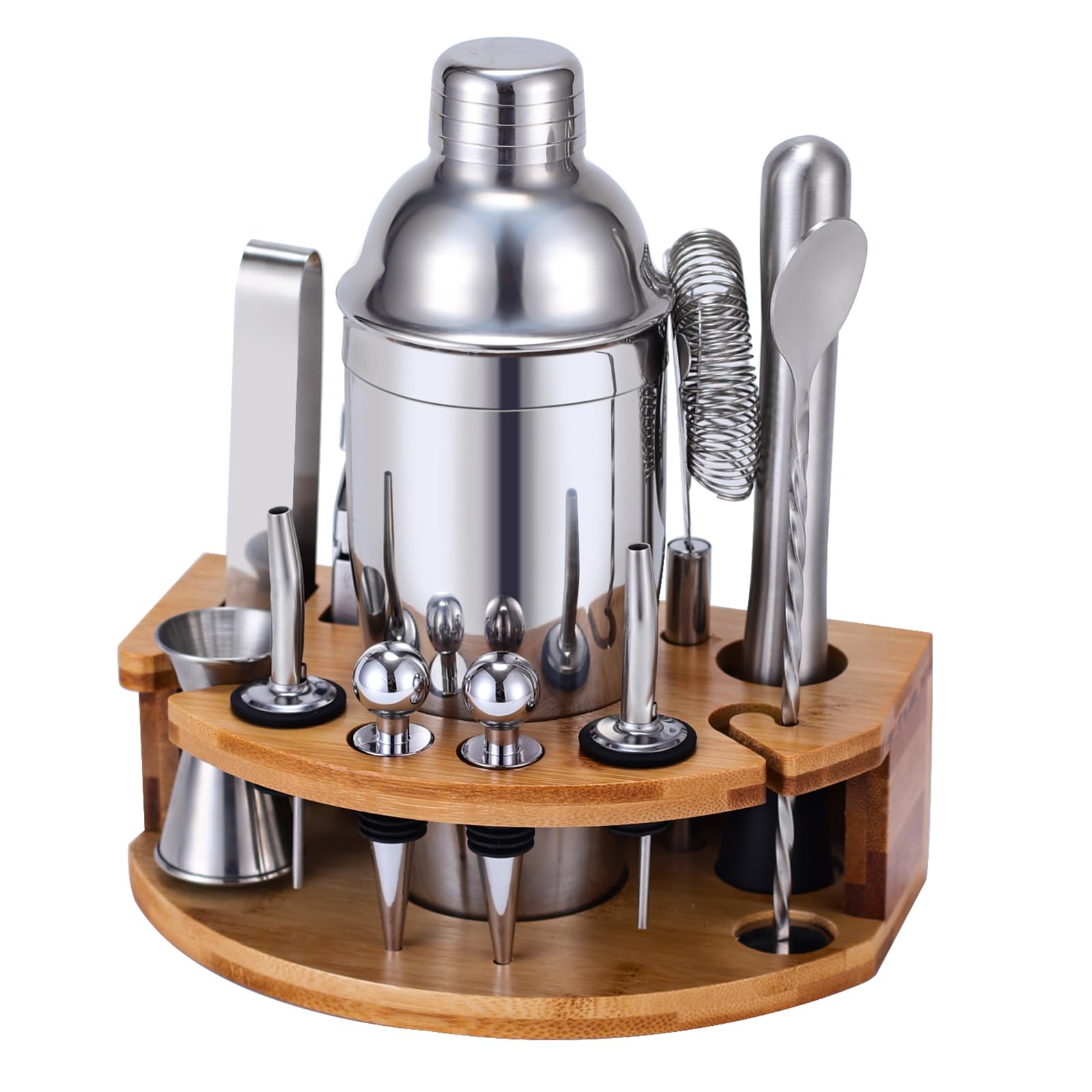 Cocktail Shaker Set, 12 Piece Stainless Steel Bar Accessories Cocktail Set, 750ML Shaker Cocktail Accessories with Stand, Ideal Cocktail Machine Bartender Set for the Home Bar (Silver)