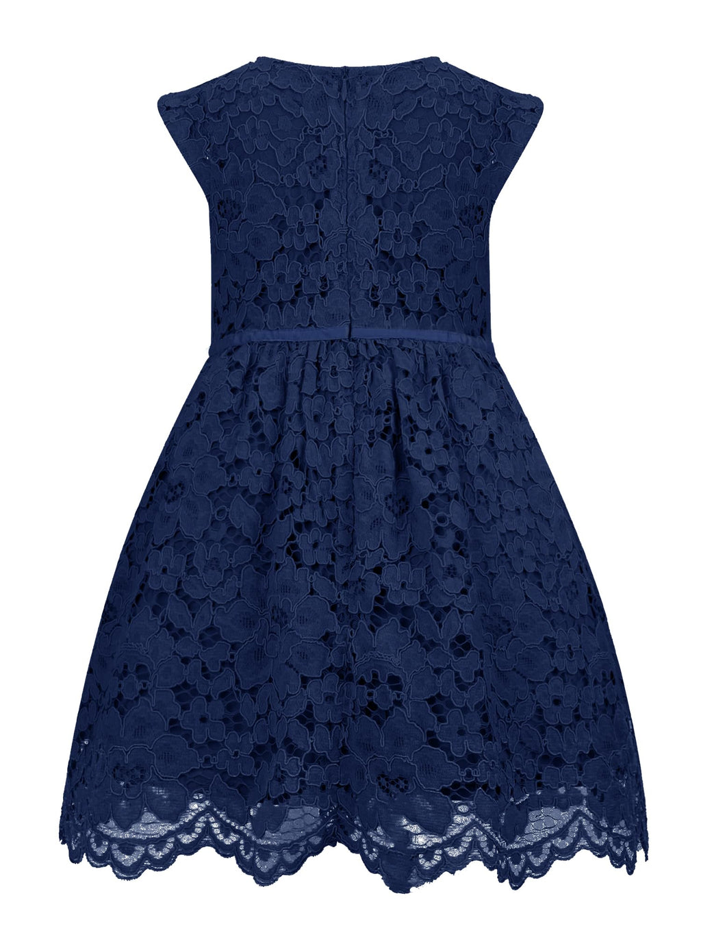 Girls' A-Line Lace Dress Sleeveless Pearl Bow Flower Girl Party – Navy 3-4Y