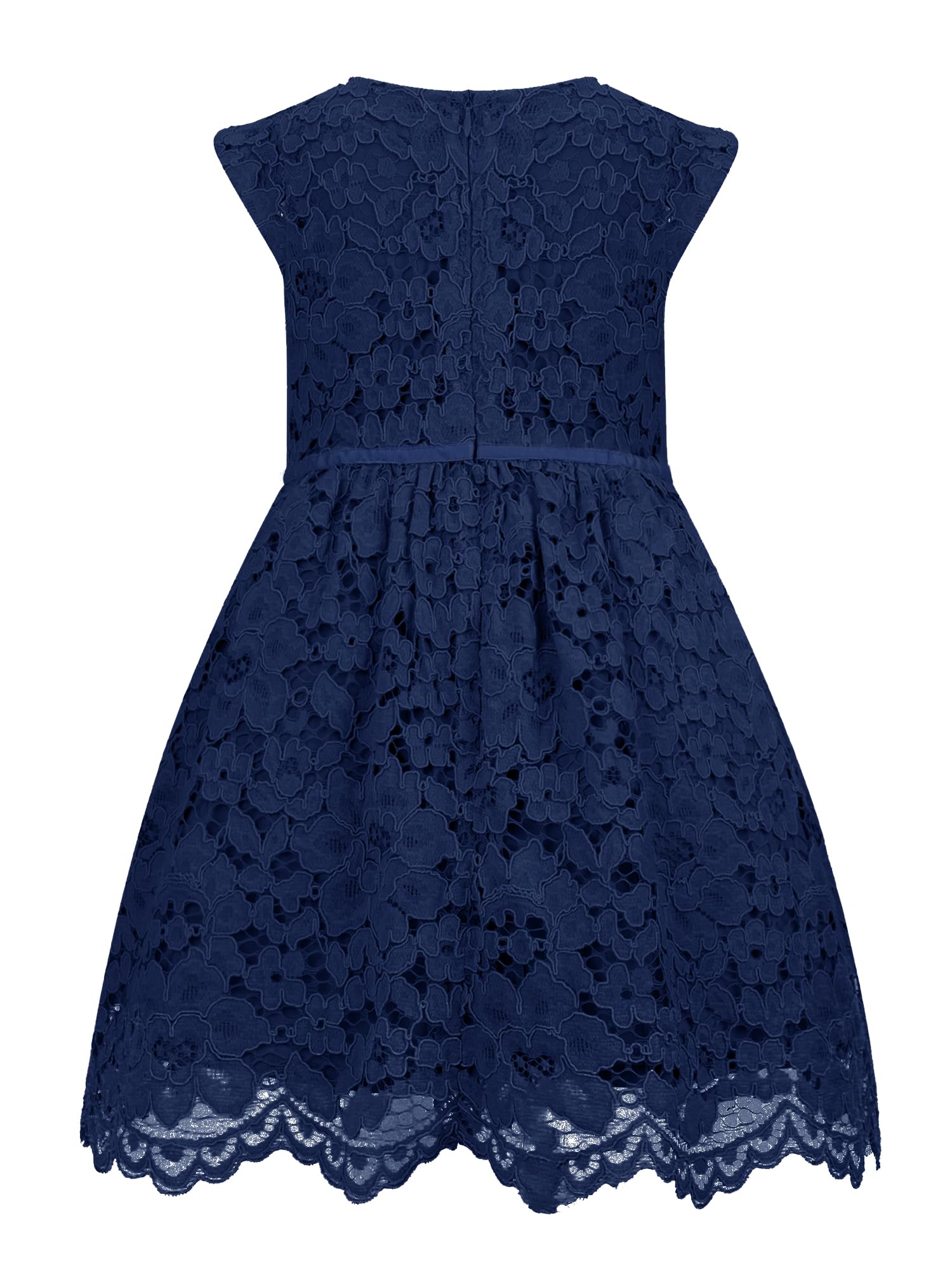 Girls' A-Line Lace Dress Sleeveless Pearl Bow Flower Girl Party – Navy 3-4Y
