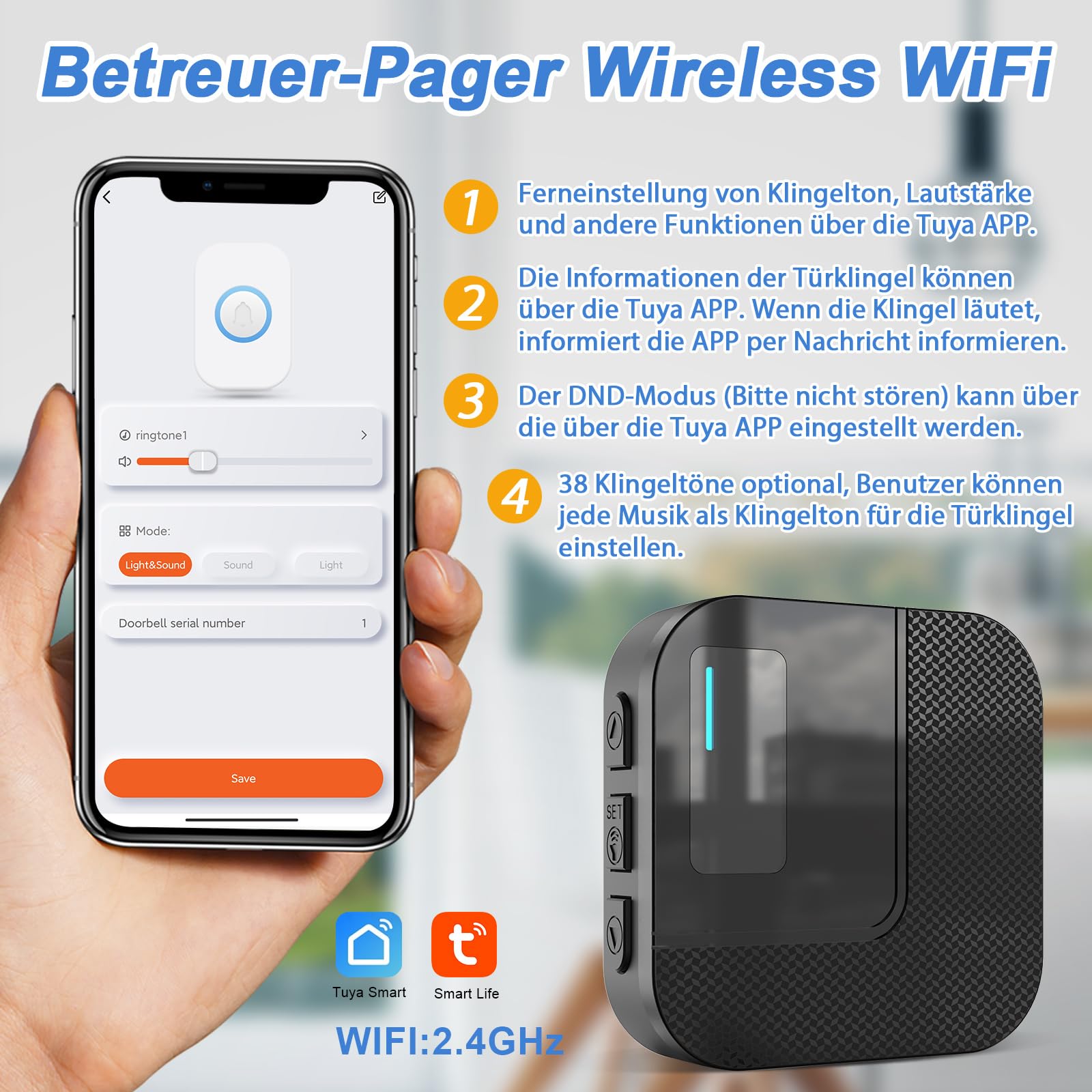 DAYTECH emergency call button for seniors on mobile phone, WiFi Tuya Smart Senior Emergency Button Alert System, Home Emergency Call for Elderly Patients Disabled, Children SOS Emergency Call (1 Receiver + 1 Emergency Call Bracelet + 1 Button)