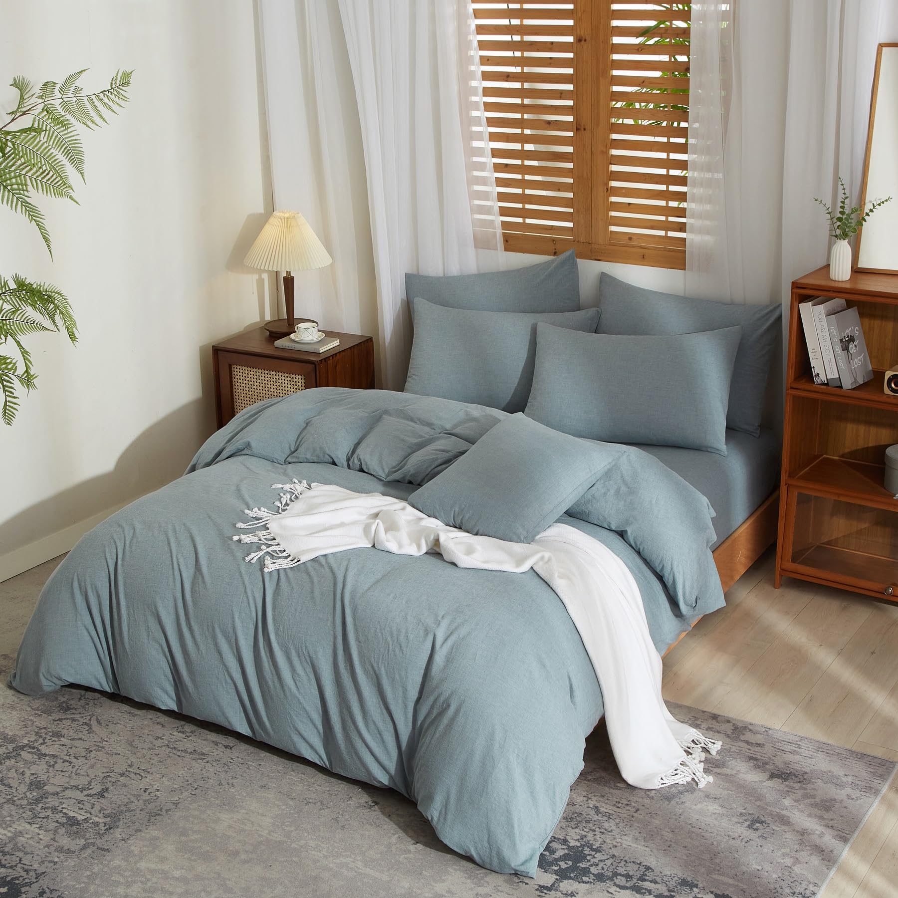 Half Linen Duvet Cover Set 220x240cm Cotton-Linen Blend Breathable Soft with 65x65