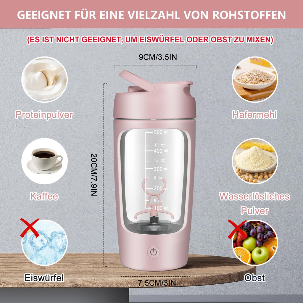 Electric Protein Shaker 650ml USB Rechargeable BPA-Free – Pink