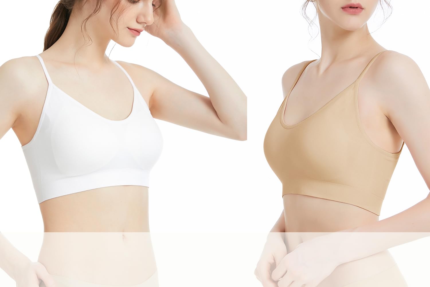 Comfyin Bustier Women's Padded Sports Bra Set without Wire Yoga Bra Top 3-Pack, Black + White + Beige, L