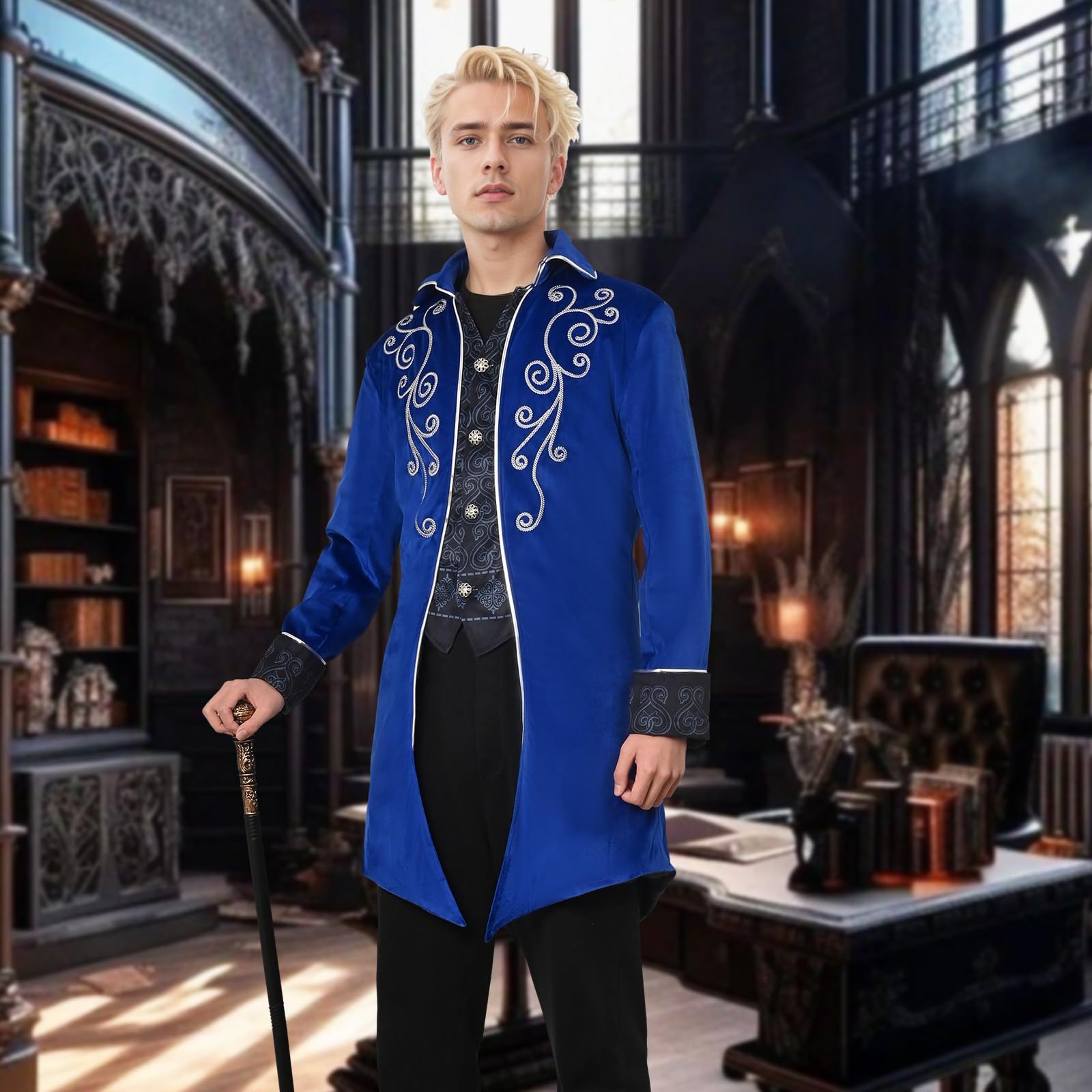 Steampunk Men's Coat Victorian Gothic Cosplay – Blue XL