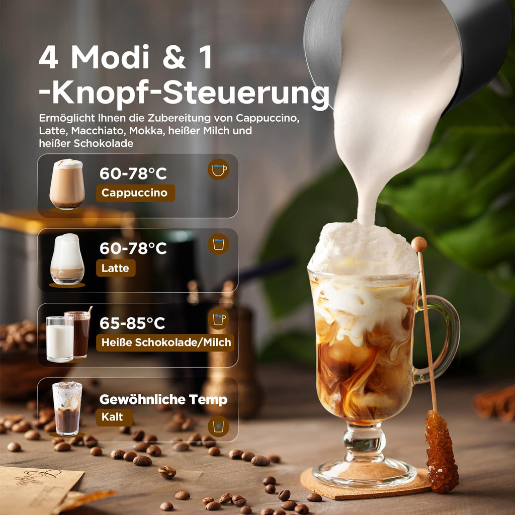 Electric Milk Frother 4-in-1 500ml Hot & Cold Stainless Steel – Silver