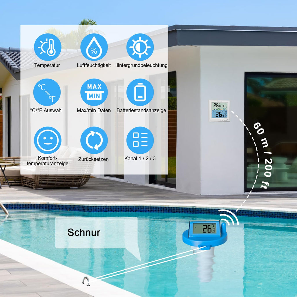 KETOTEK Wireless Pool Thermometer Floating Digital Water Temperature Meter – Blue