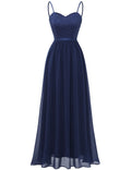 DRESSTELLS Women's Ball Gown Maxi Long Evening Dresses Chiffon Lace Bridesmaid Dresses Floor Length Cocktail Dress with Spaghetti Straps Confirmation Dress Navy L