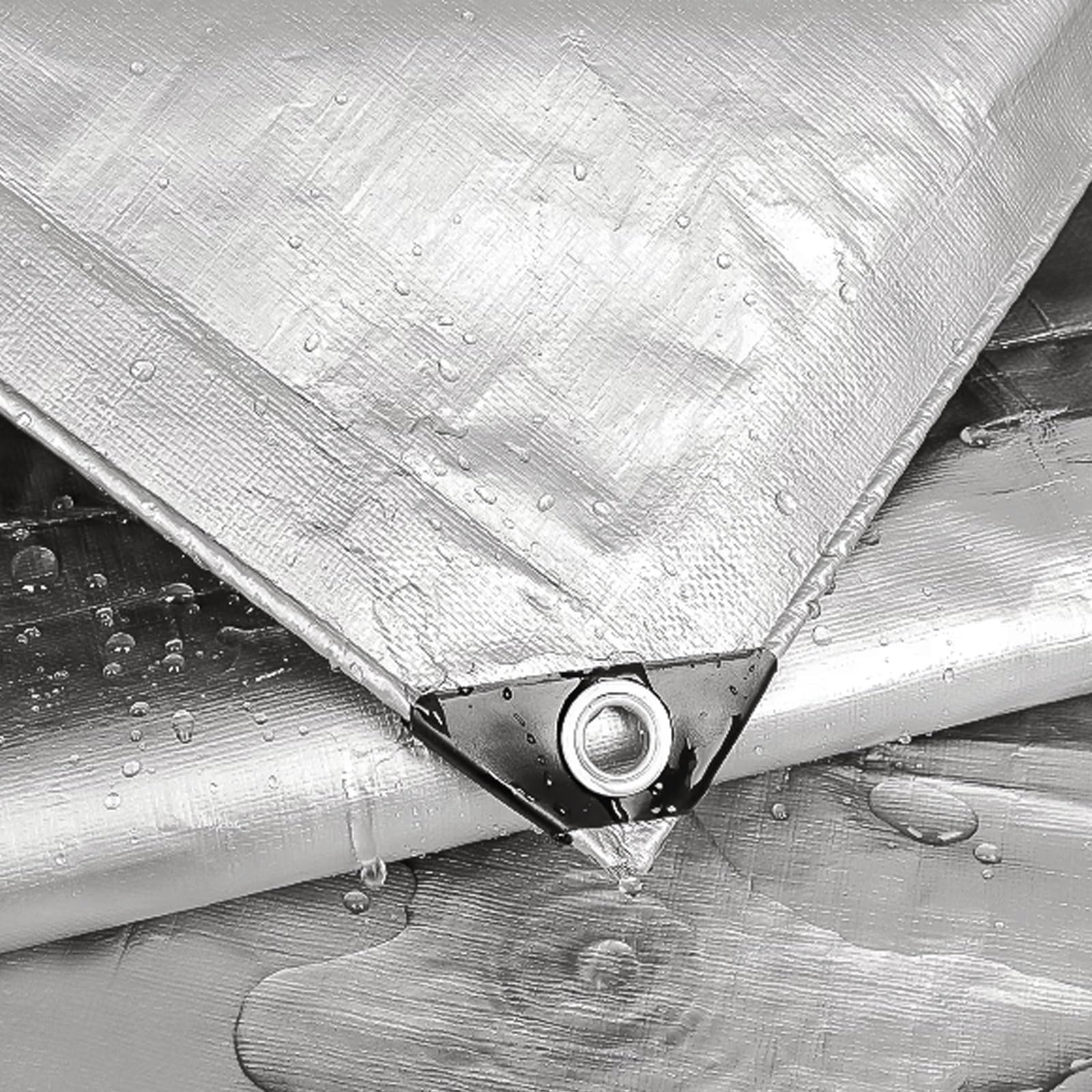 Waterproof Tarpaulin 4x4m UV-Stabilised 160gsm Eyelets Tear-Resistant – Silver