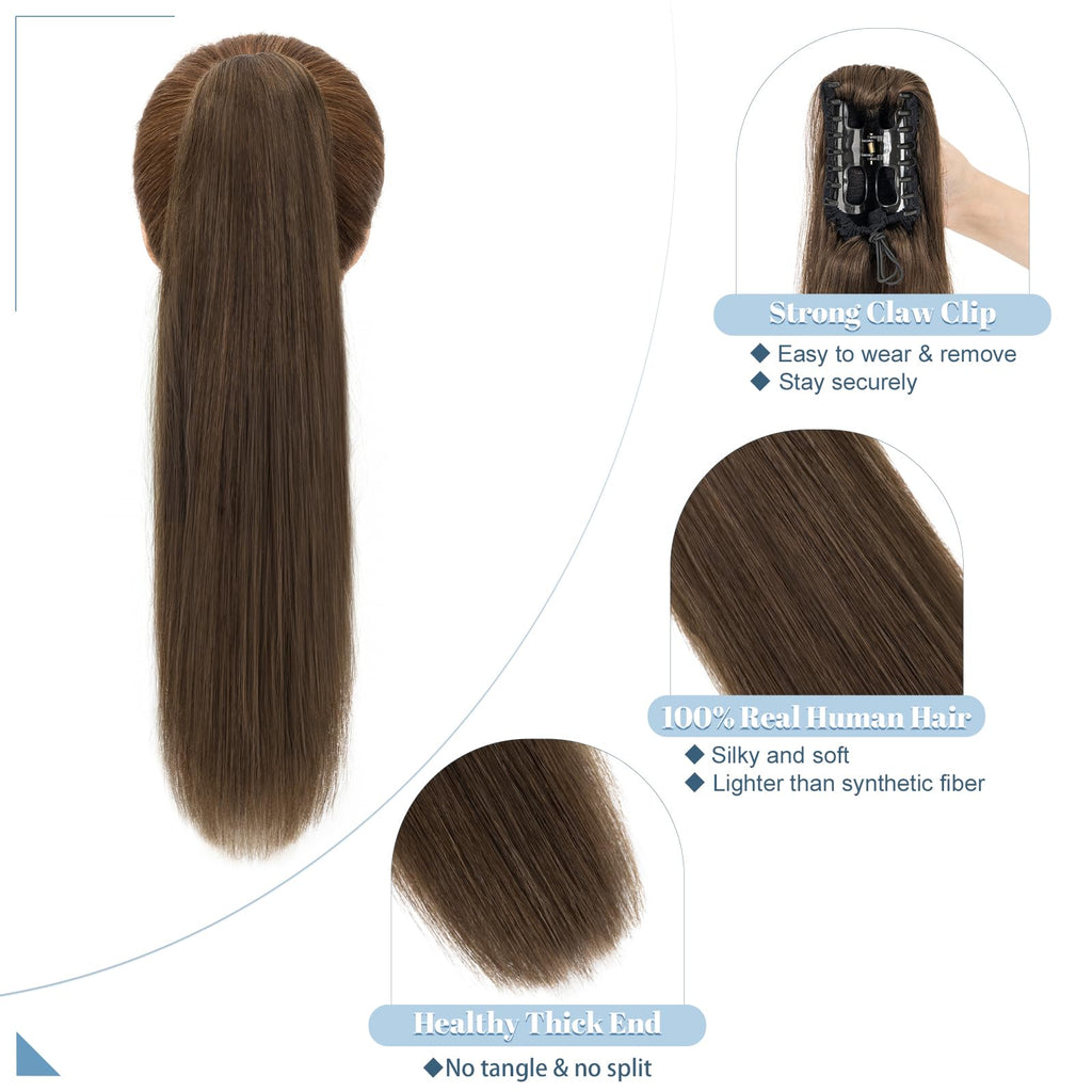 Clip-in Remy Ponytail Braid 100% Real Hair 18in (45cm) – Medium Brown #4 115g