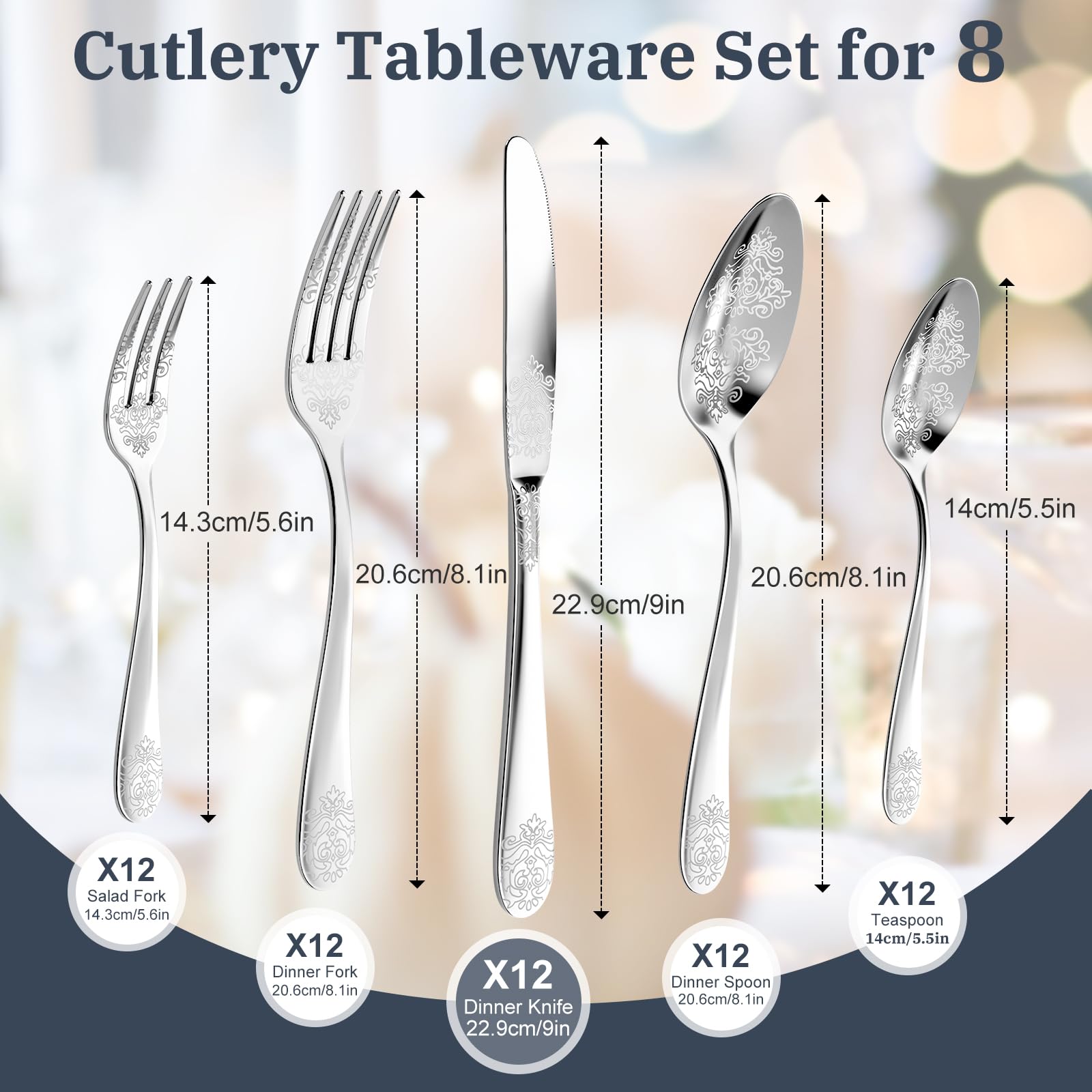 DRAGON RIOT 60-Piece Stainless Steel Cutlery Set for 12 People – Complete Tableware Set