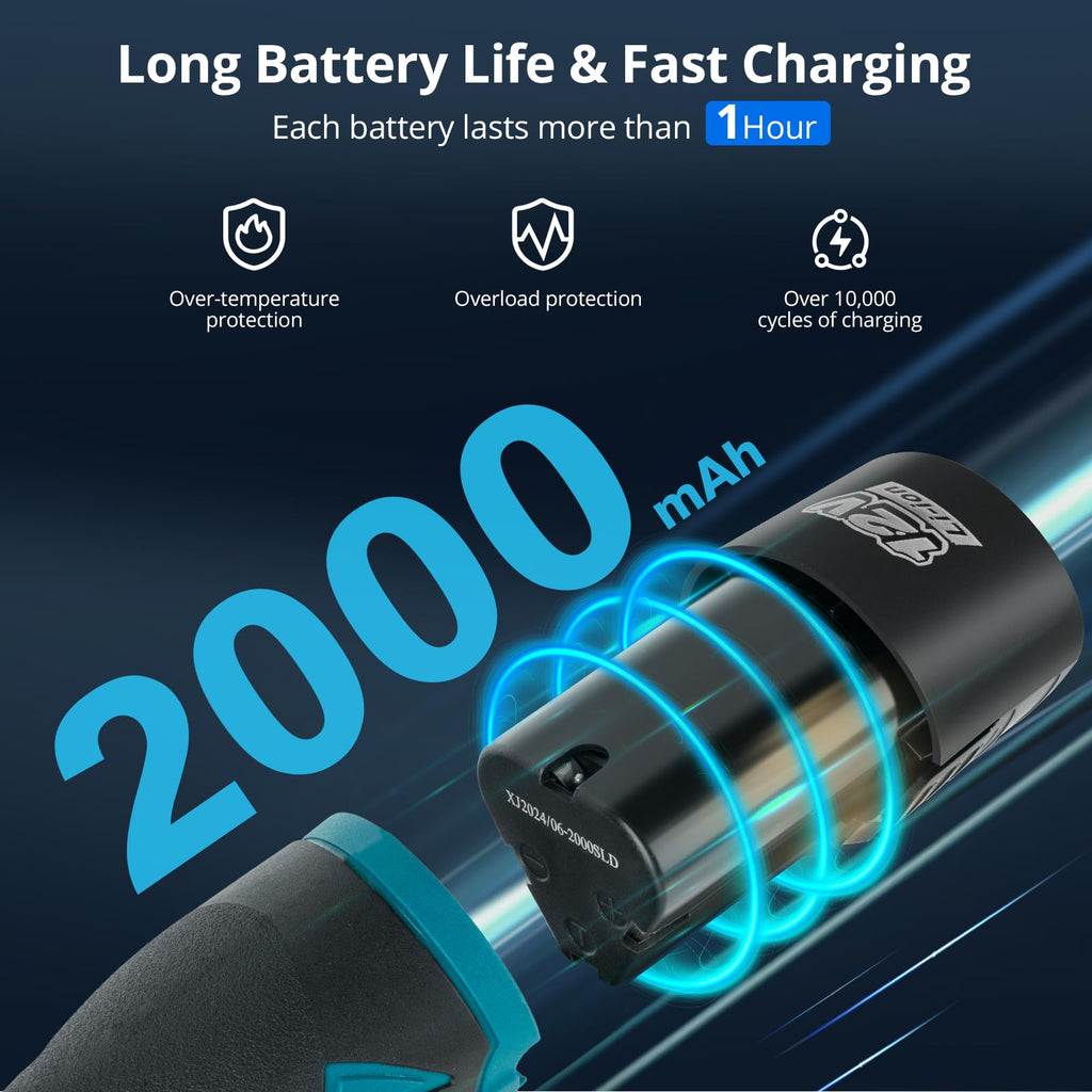 FABOKA Cordless Car Polisher, 12V Eccentric Polisher with 25pcs Attachments and 2pcs 2.0Ah Battery, Cordless Waxing Machine 6 Variable Speeds 5500RPM