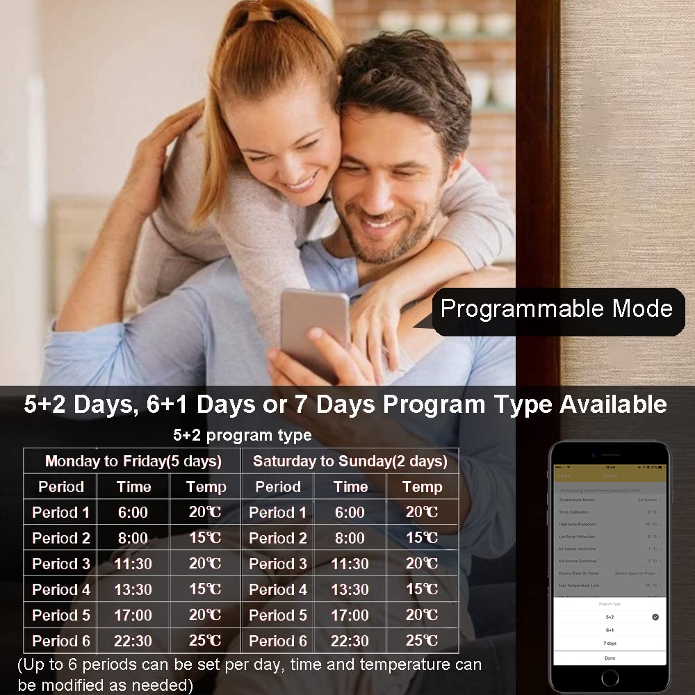 KETOTEK Smart Thermostat Underfloor Heating Electric WiFi 16A Compatible with Alexa, Digital Room Thermostat Underfloor Heating WLAN APP Control with Sensor White