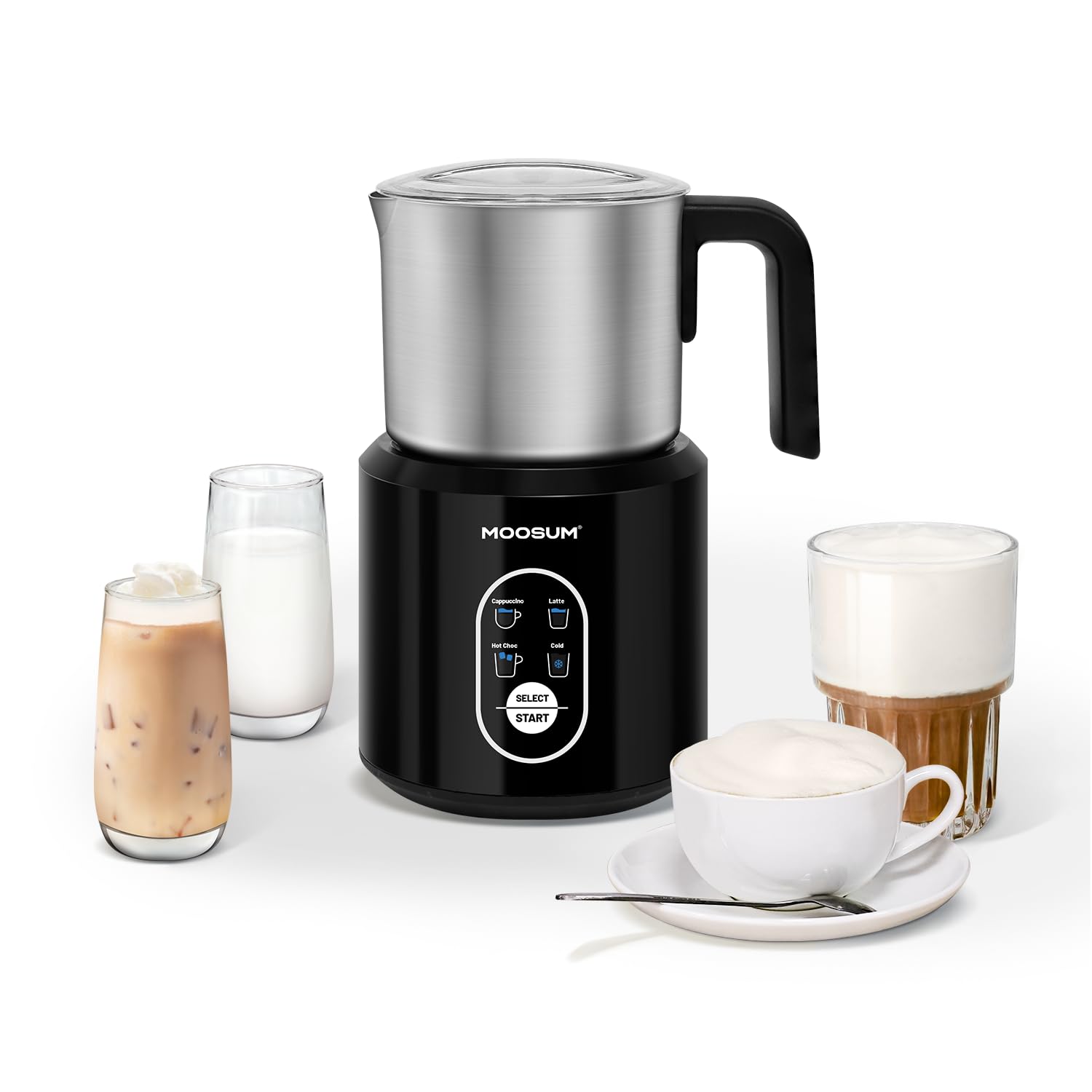 Electric Milk Frother 4-in-1 500ml Hot & Cold Stainless Steel – Silver
