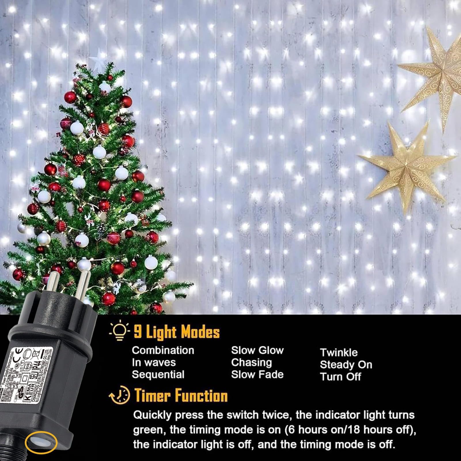 LED String Lights Curtain 3m x 3m 300 LEDs – White