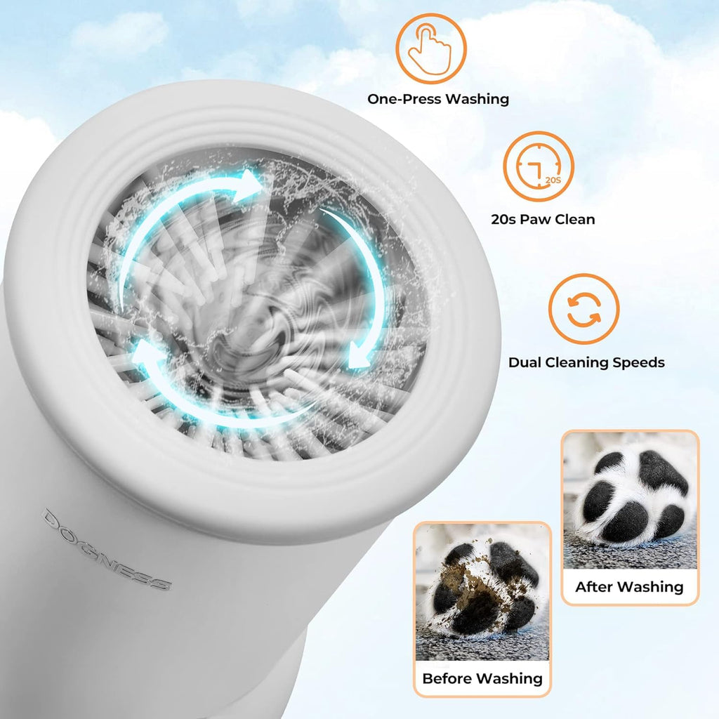 DOGNESS Electric Dog Paw Cleaner USB Rechargeable 360° All-Around Cleaner – White