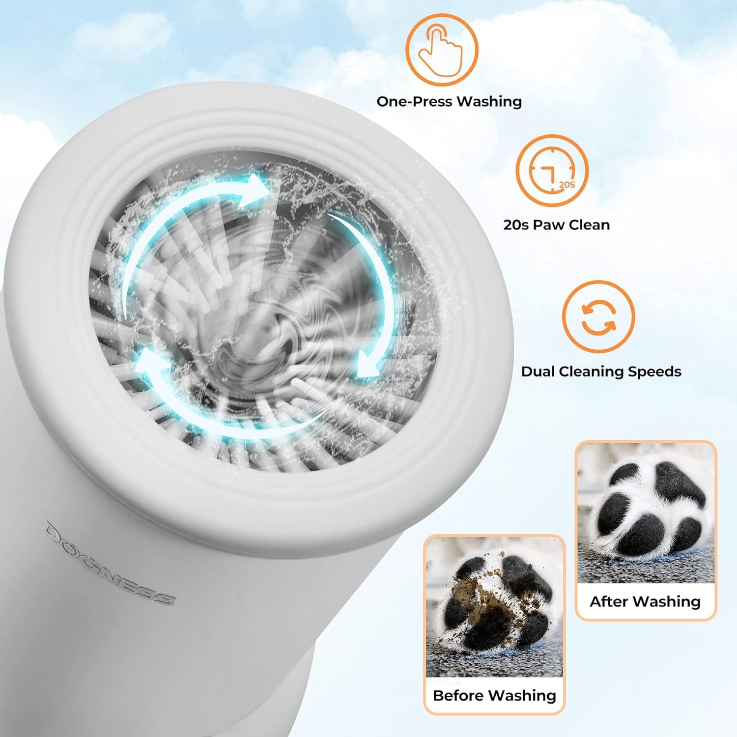 DOGNESS Electric Dog Paw Cleaner USB Rechargeable 360° All-Around Cleaner – White