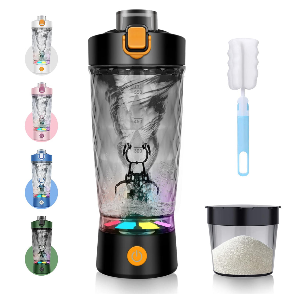 SOARFLY Electric Shaker, 650ml Electric Protein Shaker, USB C Rechargeable Protein Shaker Bottle, Electric Shaker with Powder Compartment, BPA Free, Black