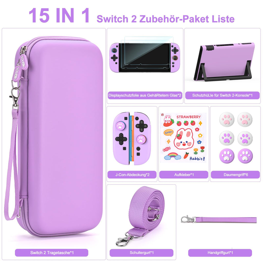 Switch 2 Carrying Case 15-in-1 with 19 Game Card Slots & J-Con Storage Protective – Purple