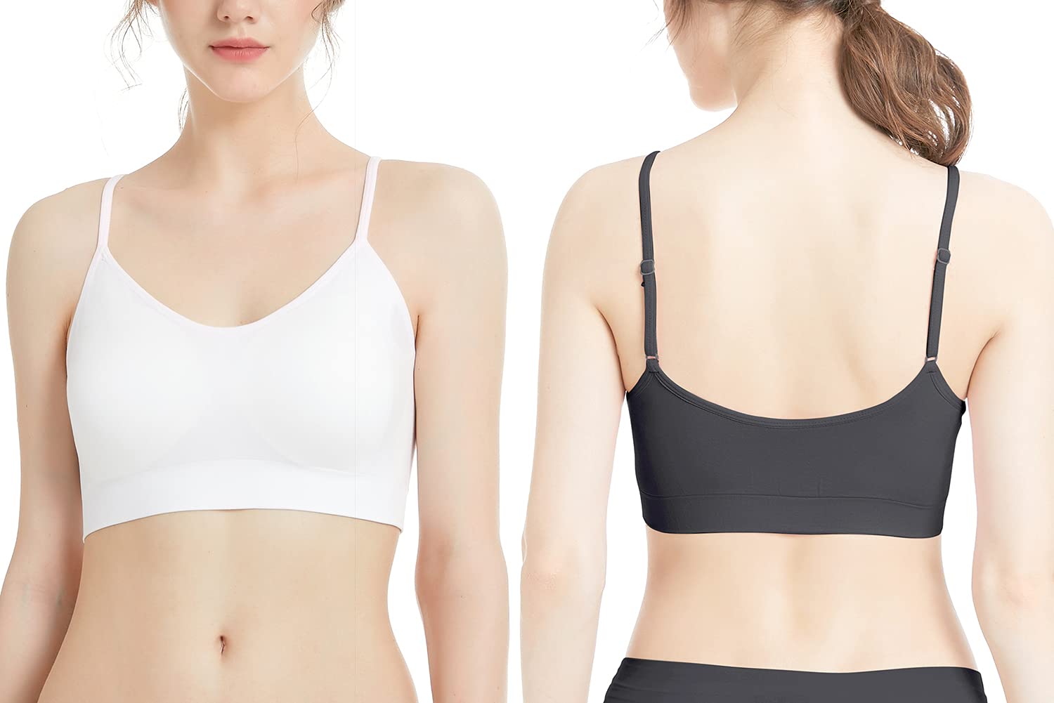 Comfyin Bustier Women's Padded Sports Bra Set without Wire Yoga Bra Top 3-Pack, Black + White + Beige, L
