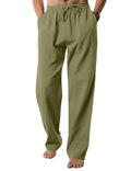 Men's Linen Trousers Relaxed Fit Elastic Waist Drawstring – Green 3XL